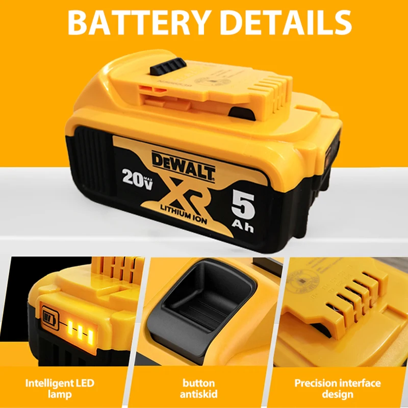 Baterai Lithium Ion Dewalt 20V 5,0 AH baterai Li-ion pengganti untuk baterai alat listrik Dewalt