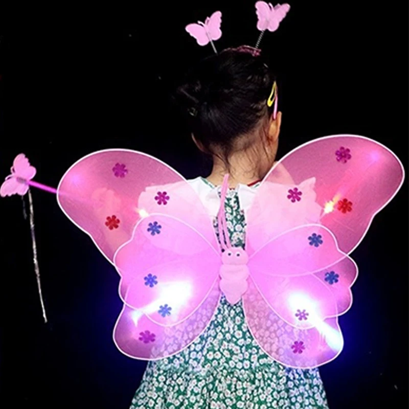 Glowing LED Butterfly Wing with Headband Magic Wand LED Tutu Skirts For Girls Cosplay Butterfly Props Children Birthday Gift