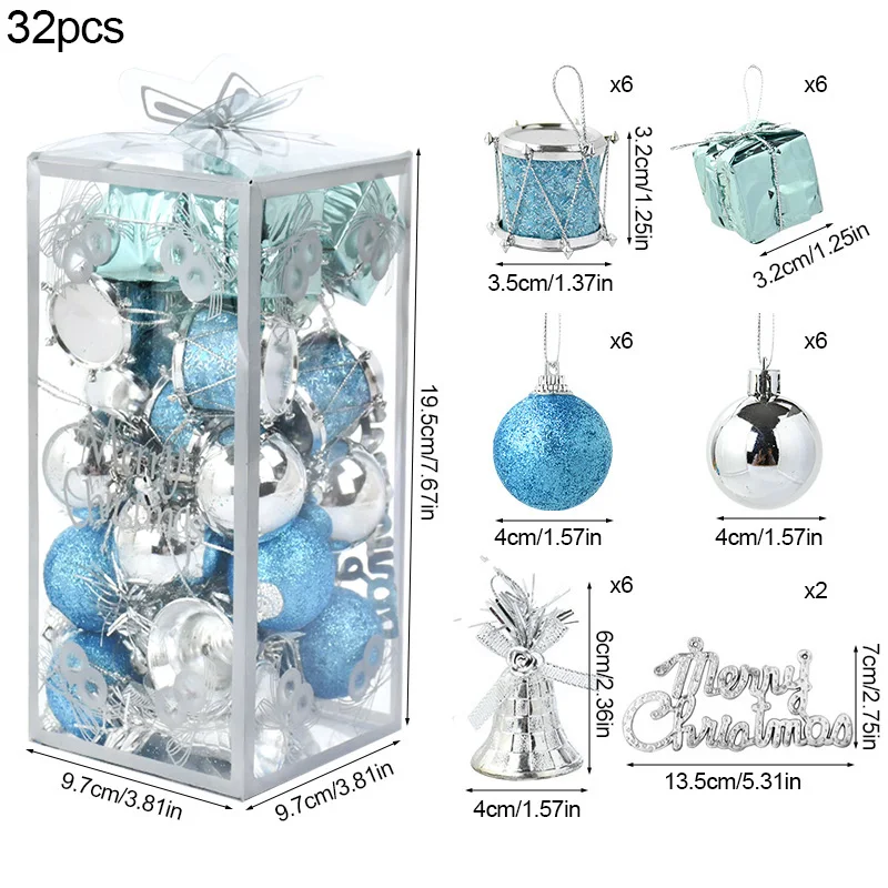 32Pcs/set Christmas Balls Ornament Xmas Tree Hanging Pendant 2024 Merry Christmas Decoration For Home Navidad Noel New Year Gift