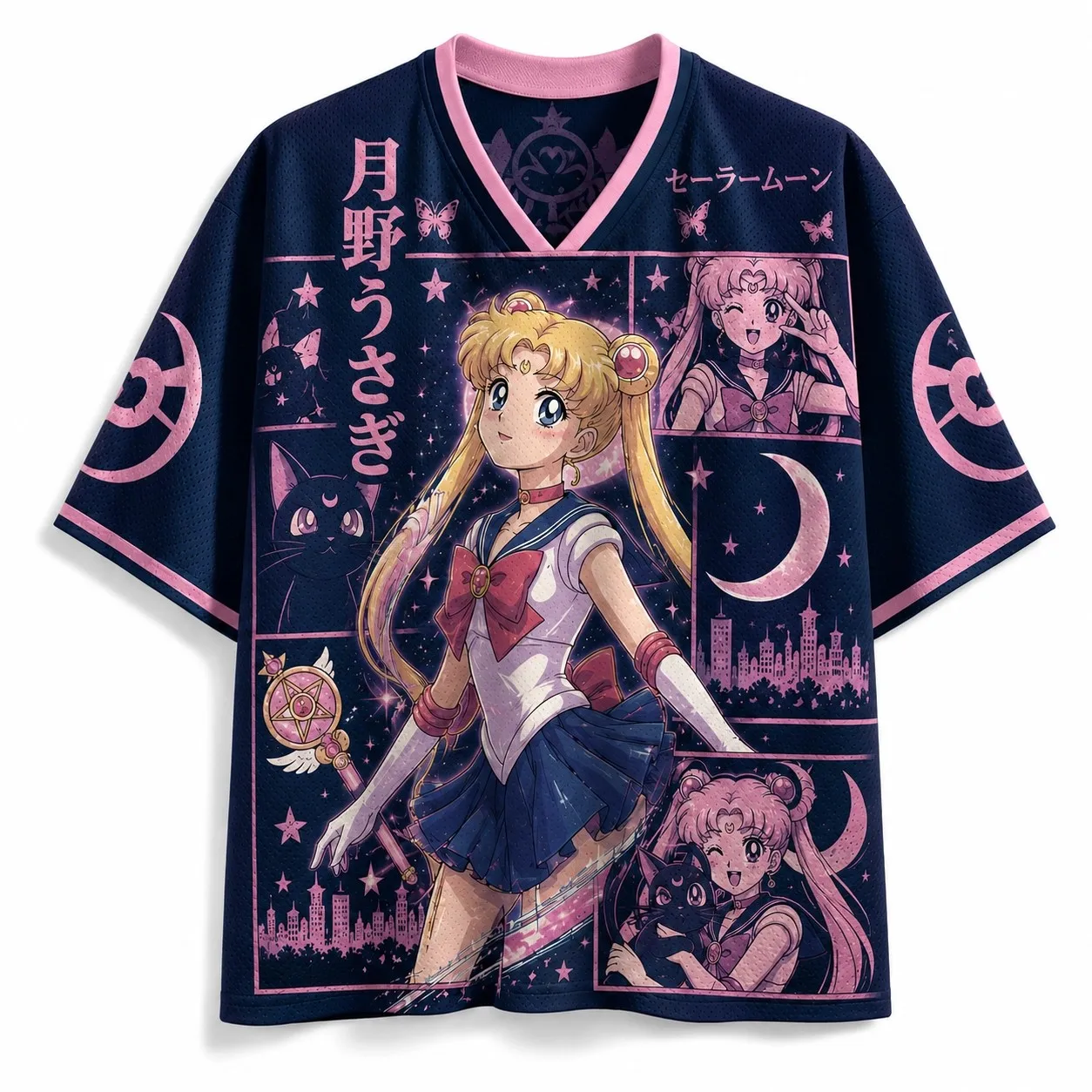 2026 New Beautiful Girl Warrior Print Contrasting Color Street Loose Quick Drying Family T-shirt Anime Role-playing Costume