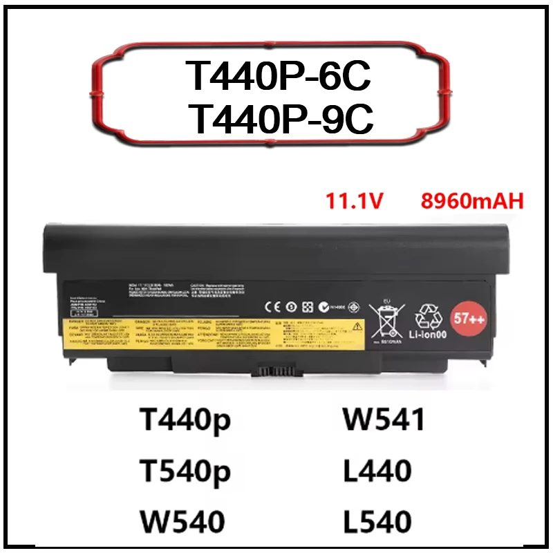 Batería de Repuesto de Iones de Litio T440P-6C T440P-9C para Portátil Lenovo ThinkPad T440P T540P W540 W541 L440 L540 45N1152, Carga Rápida y Duradera