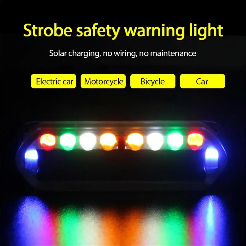 Car Solar LED Alarm Lights Waterproof Side Marker Indicator Light Moto Trailer Anti-collision Flashing Rear Warning Lights