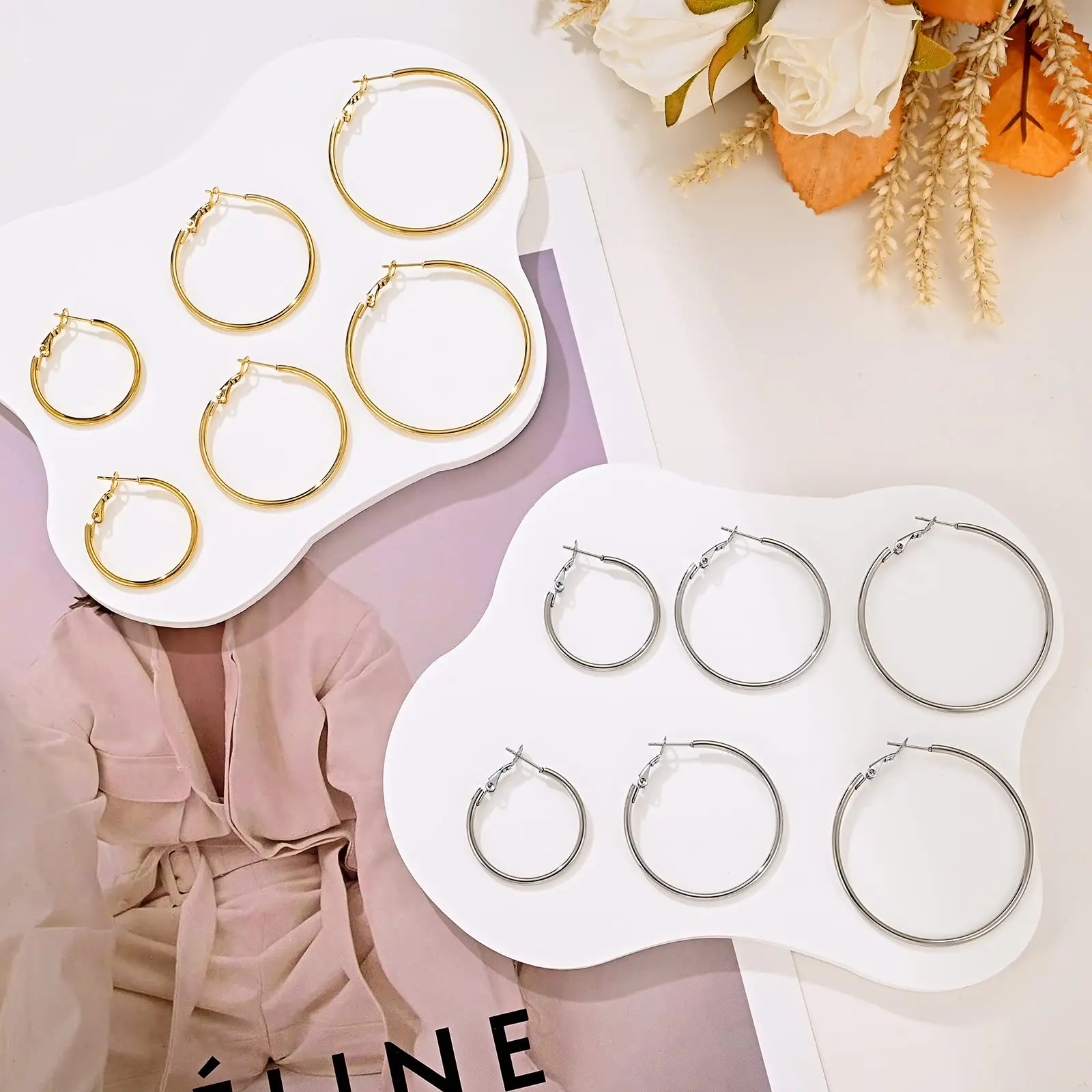 18K Vergoldete Große Creolen Leichtgewichtige Goldene Ohrringe für Frauen 316L Chirurgenstahl-Ohrstecker Leichtgewichtig Hypoallergen – Detail 5
