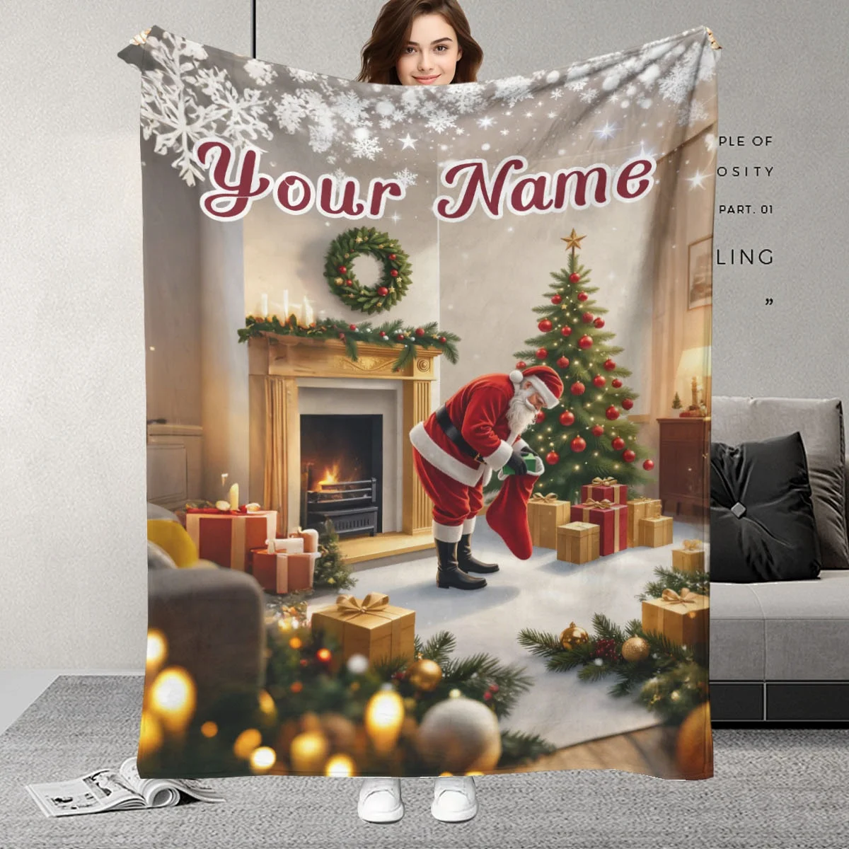 

Customized Name Blanket, Christmas, Cartoon Santa Claus, Perfect Gift for Family, Friends, Son and Daughter, Travel - Personalized, Warm Gift Idea, Personalized Blanket