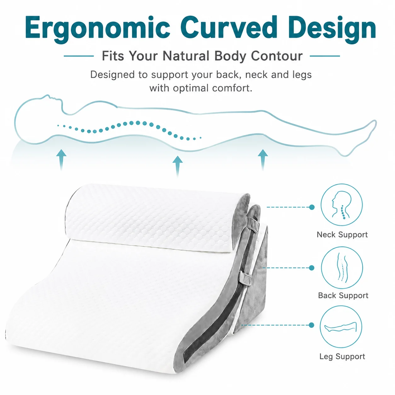 Adjustable Wedge Memory Foam Pillow Breathable Bed Incline Support Pillow for Alleviation Acid Reflux Snoring and Hind Leg Pain