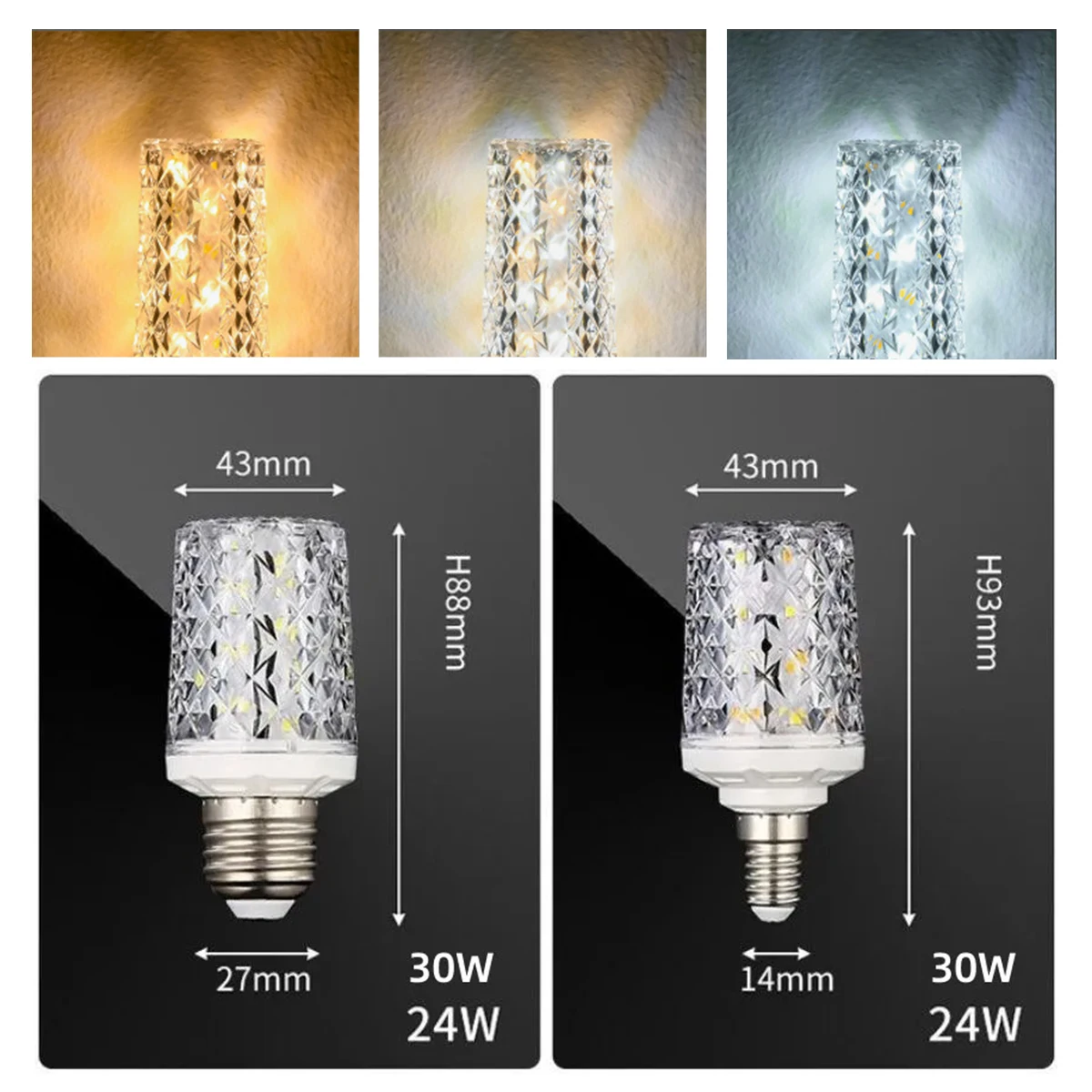 E14 E27 Led Corn Bulb 24W 30W 40W 50W Bulbs Base Cool/Warm/neutral-white High-power Lights Living Chandelier 85-265v Room Lamps