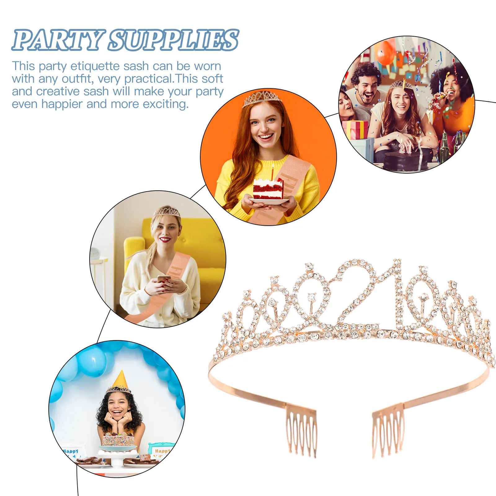 

Creative Crown Shoulder Supplies Birthday Gift Decor Alloy Material Birthday Party Girl Tiara Set Adornment Sash For Decor Sash