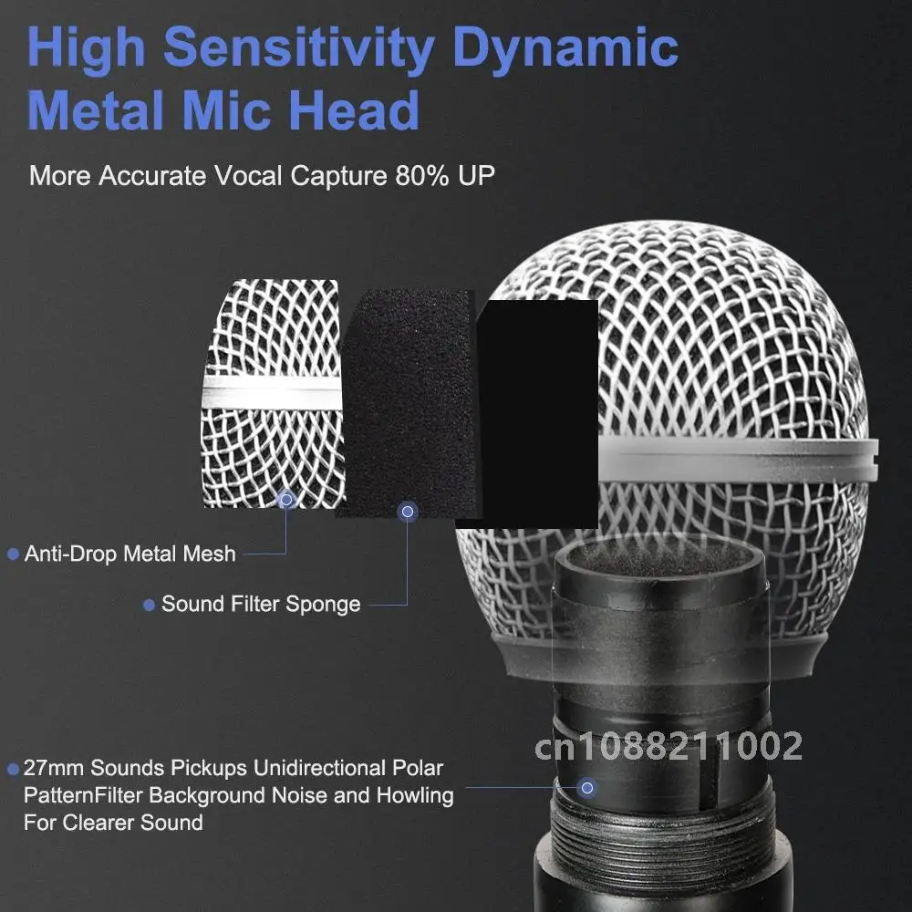 UHF Wireless Dual Handheld Dynamic Microphone Karaoke Microphone with Rechargeable Receiver for Wedding Party Speech Church Club