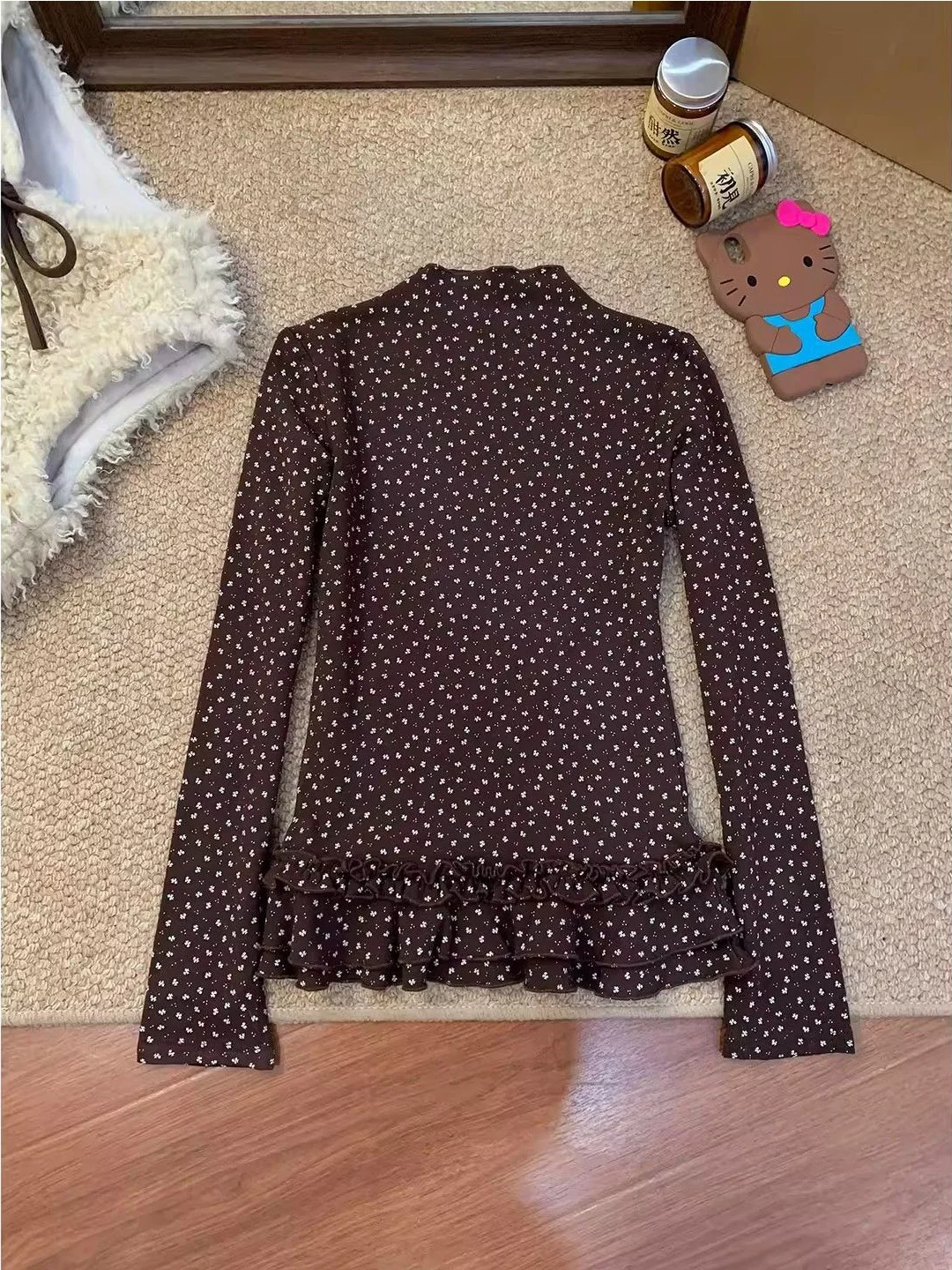 

American Sle Long Sve Fce Velvet Floral Lace T-irt Women's Autumn Winter Slim Fit f High Collar Base irt ...