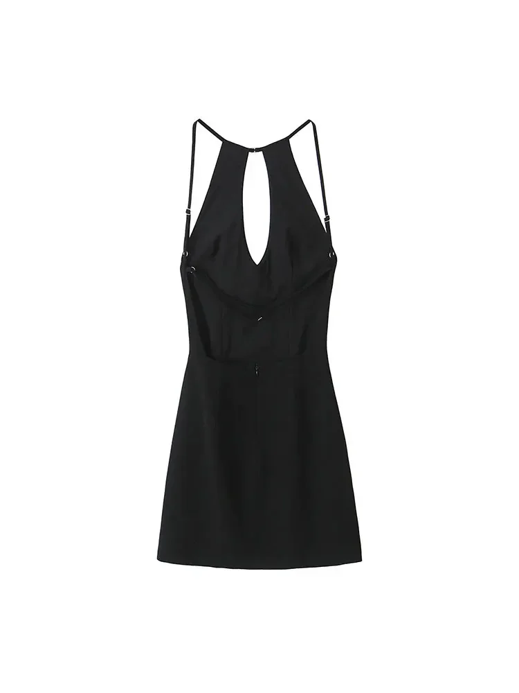 TRAF-Robe Dos auxNoire pour Femme, Mini Robe à Col Licou, Manches Découpées, Robes Courtes Sexy, Robe de Soirée d'Été