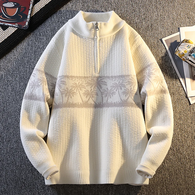 

Mens Oversized Knitted Pullover Sweater 2025 Fashion Style Winter Thickened Warm Jacquard Design Casual Cardigan For Men