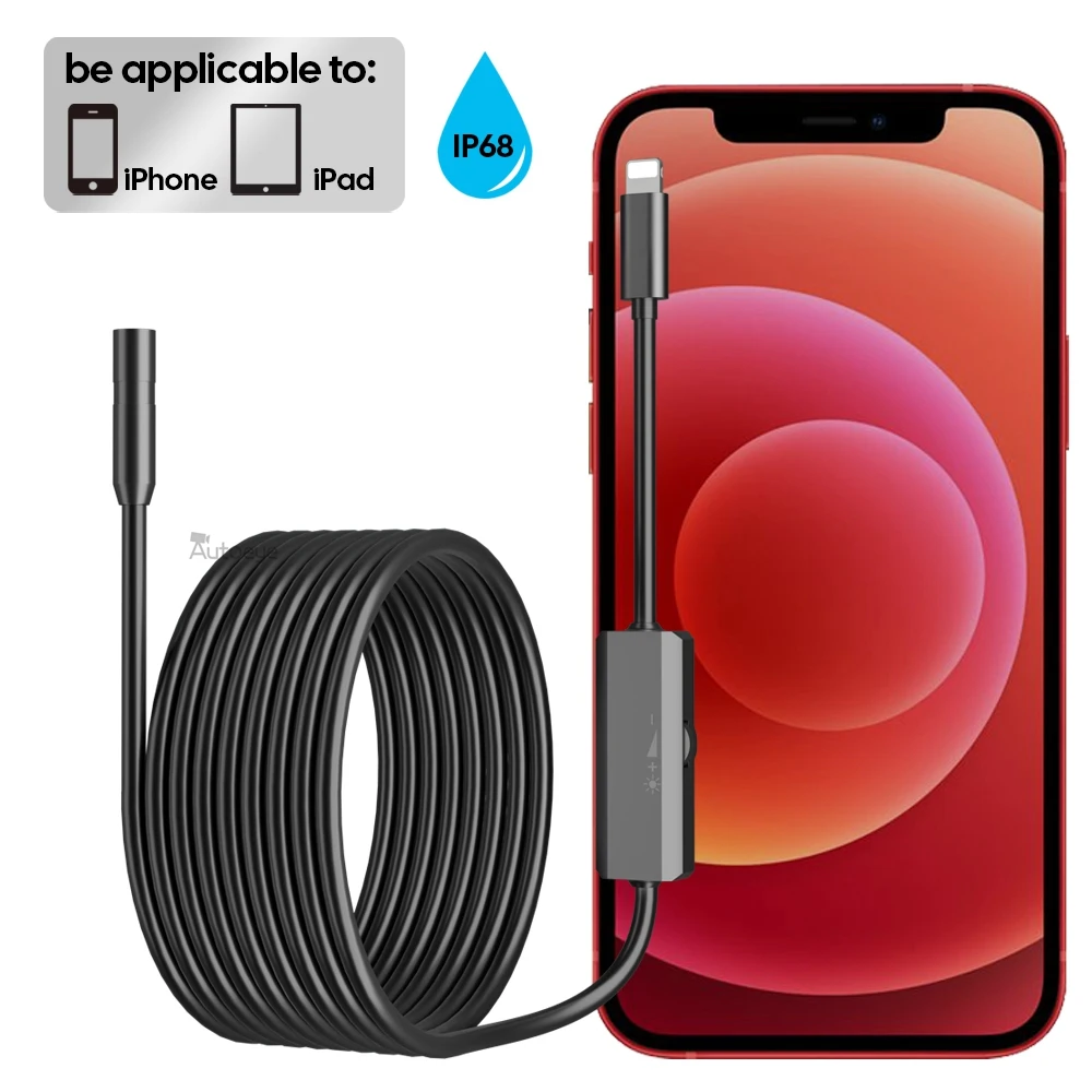 

Endoscope Camera For iPhone APPLE Lightning 8MM Cars Endoscopic IP68 Waterproof 8 LEDs Borescope Inspection iPhone14 iPad iOS