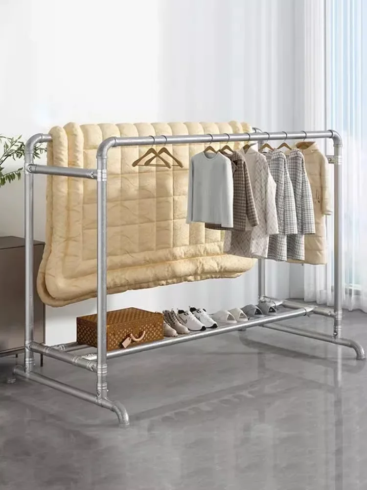 steel pipe clothes rack floor-to-floor bedroom home balcony clothes drying quilt double-pole water