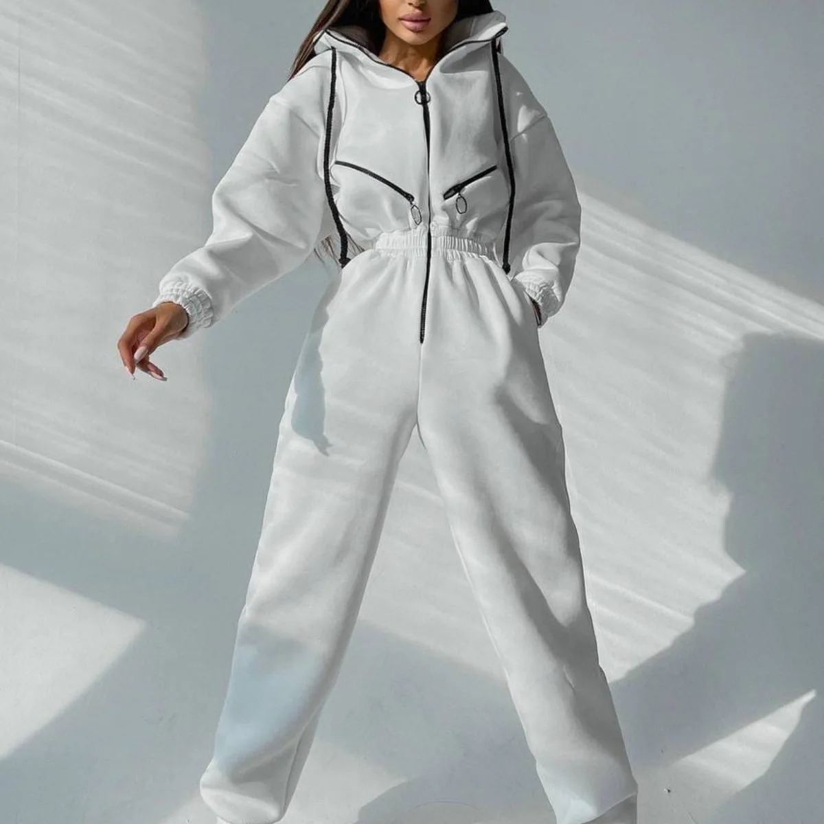 2022 Fleece Sport Jumpsuit Women Playsuit Sportswear Female Long Sleeve Zipper Hoodies Jumpsuits Warm One Piece Outfit Overalls