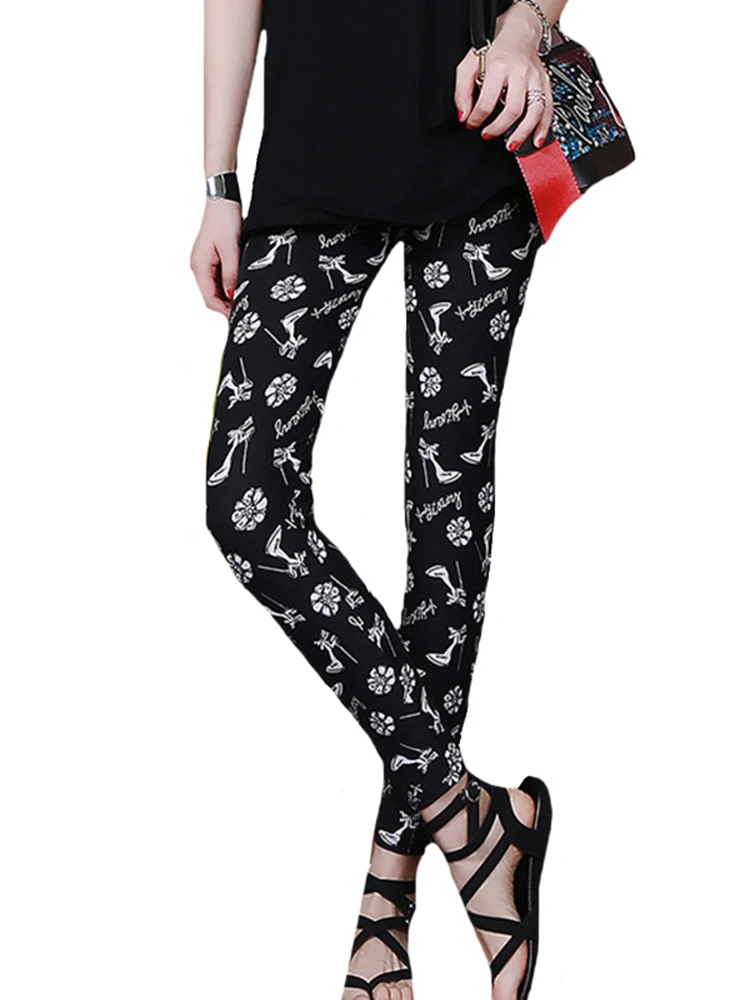 CUHAKCI Fitness Leggins Women Legging Graffiti Cartoon Printed Trousers Elastic Push Up Pencil Pants Polyester