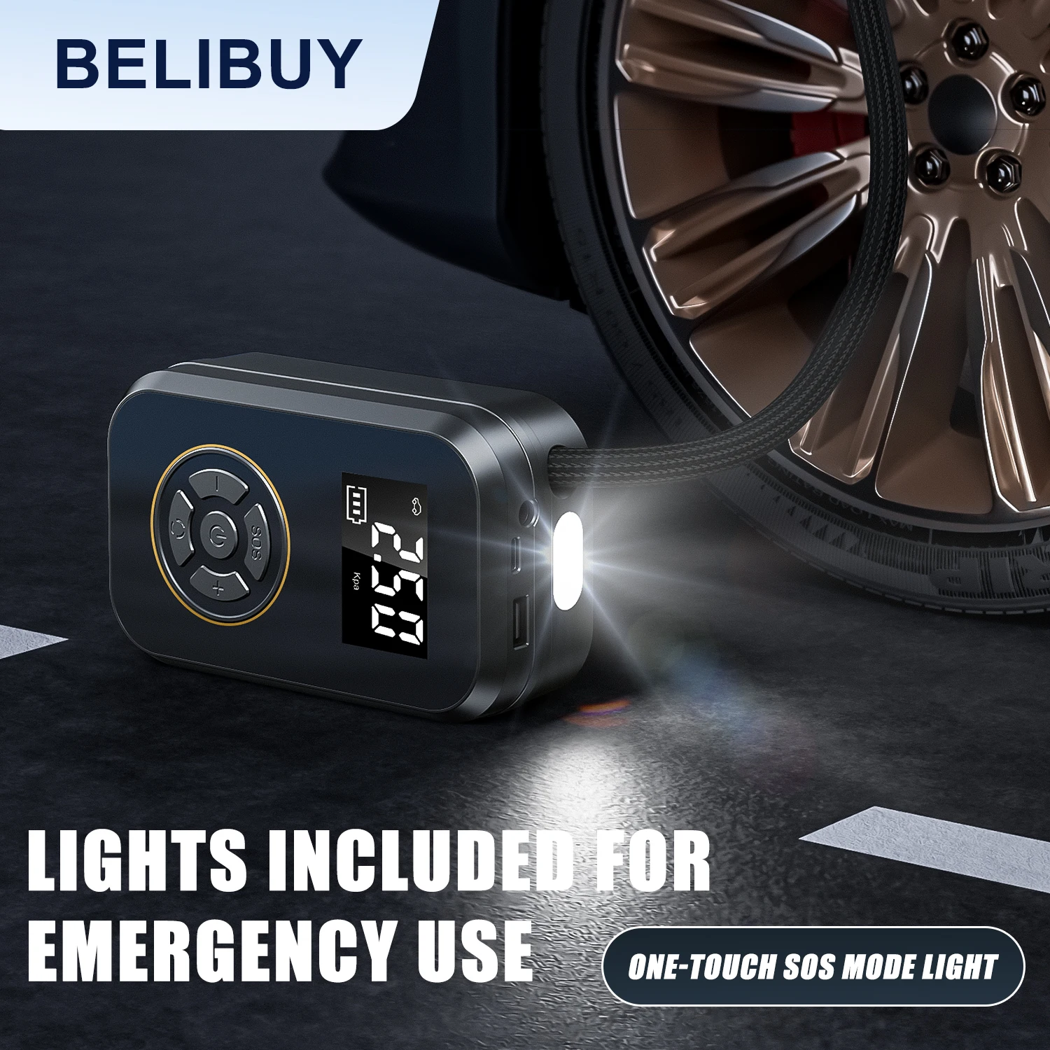 BELIBUY Portable Tire Inflator Car Tire Inflator Tire Inflator Pump With Digital Display Electric Inflator Mini Bicycle Air Pump