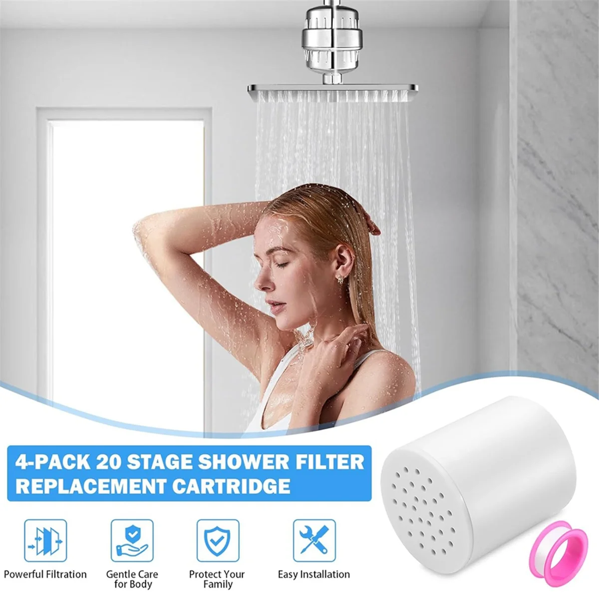 ABFA 20 Stage Shower Filter Replacement Cartridge, Shower Heads Filter Refill for Hard Water Purifier Remove Chlorine 6PACK