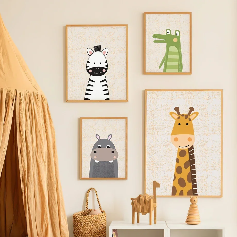 Multi-size 1PC frameless high-definition decorative paintings,Lion Giraffe Elephant Zebra Monkey Nursery Wall Art Canvas Paintin