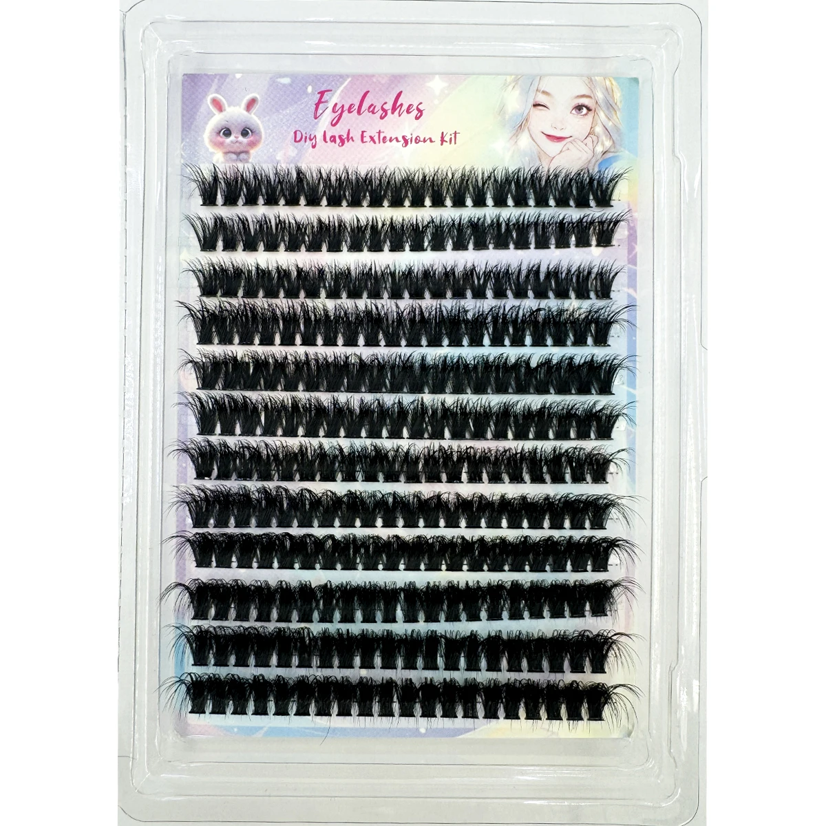 Racimos de pestañas gruesas, 240 ventiladores largos, extensiones de pestañas esponjosas, resistentes al agua, volumen de rizo D, racimos de pestañas 192 Uds. Individuales