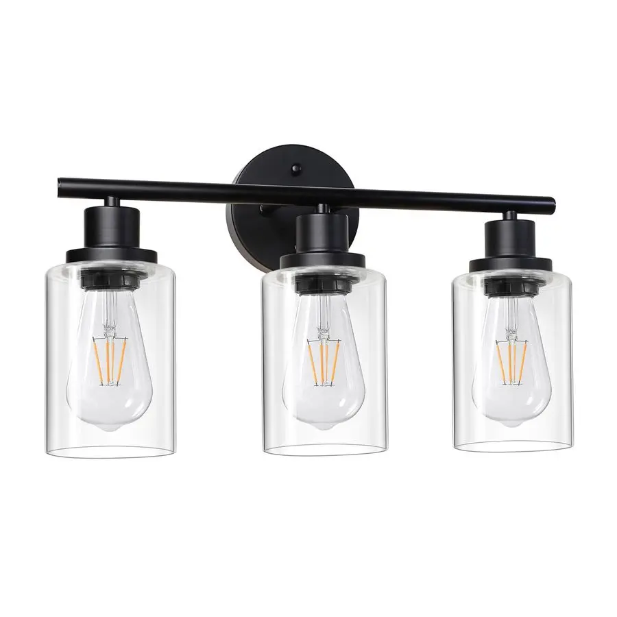 

Modern Bathroom Light Fixtures, 3 Light Vanity Lights, Black Wall Lamp with Clear Glass for Bathroom, Mirror, Living Room, Bedro