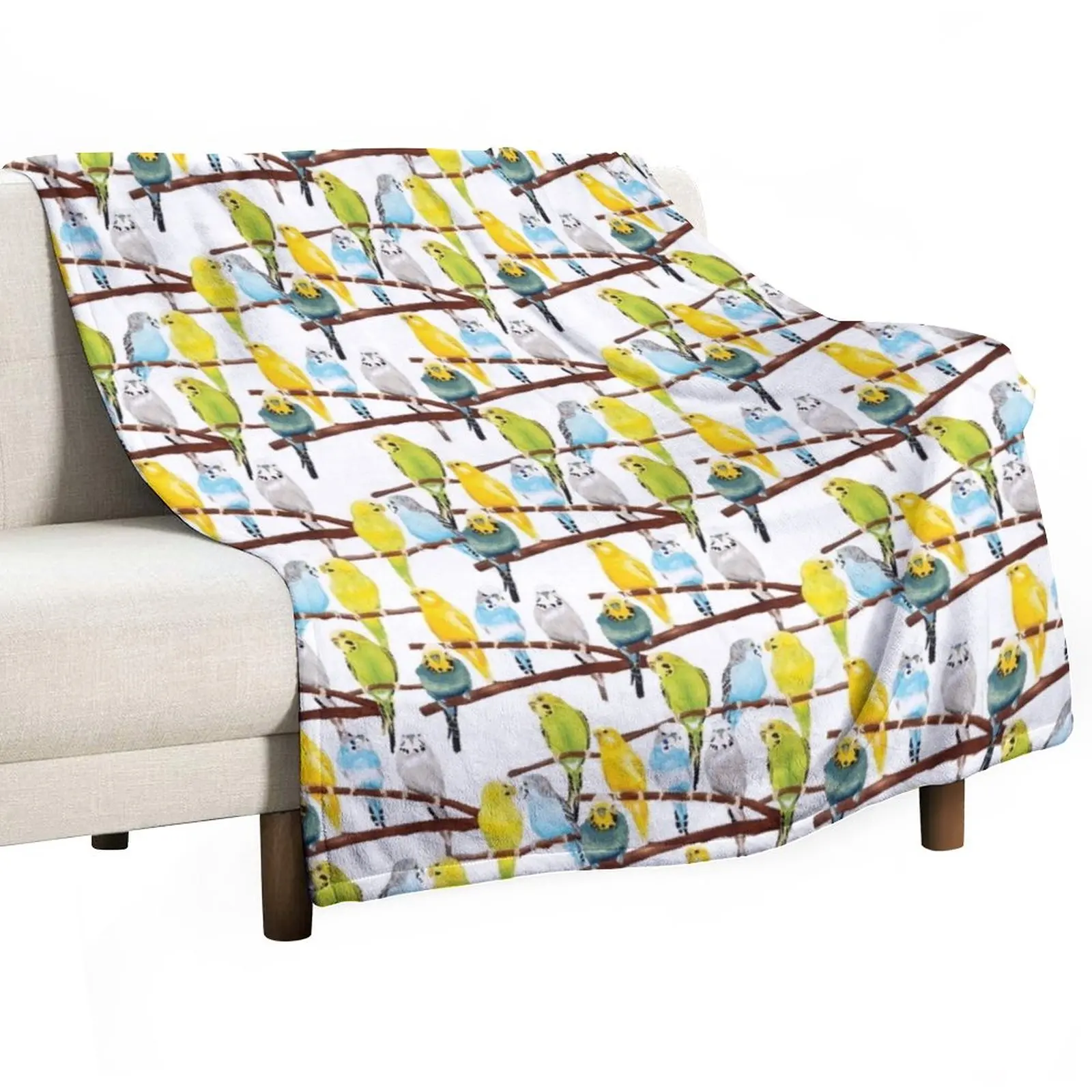 Budgie pattern watercolour Throw Blanket Fluffy Soft Blankets Thin Blankets