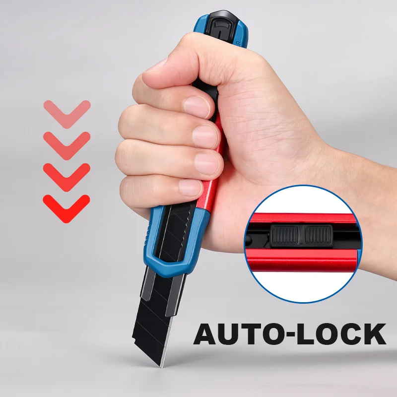Aluminum Handle Box Cutter SK5 Steel 60° Black Blade Sharp for Wallpaper Office Paper PVC Film Trimming HeavyDuty Hand Tool