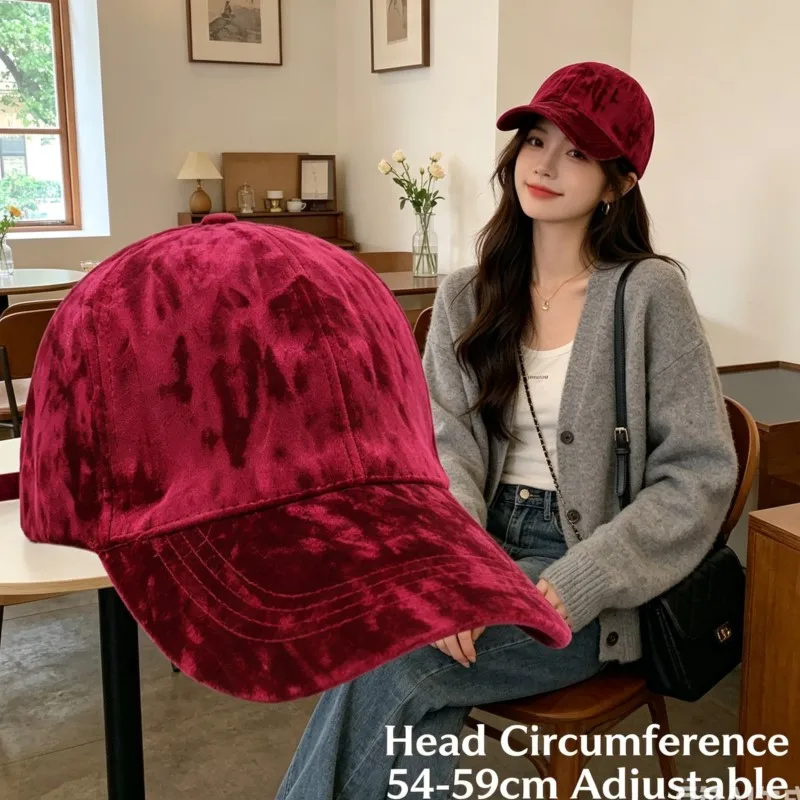 

Korean Fashion Velvet Baseball Hat 56-59cm Flexible Head Fit Thick Warm Texture Couple Design Women Autumn Daily Outdoor Wear