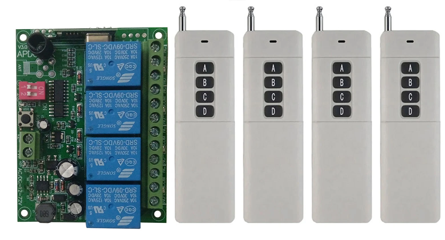 3000m 433Mhz Universal Wireless Remote Switch DC 12V 24V 4CH relay Receiver Module and RF Remote Control 433 Mhz Transmitter