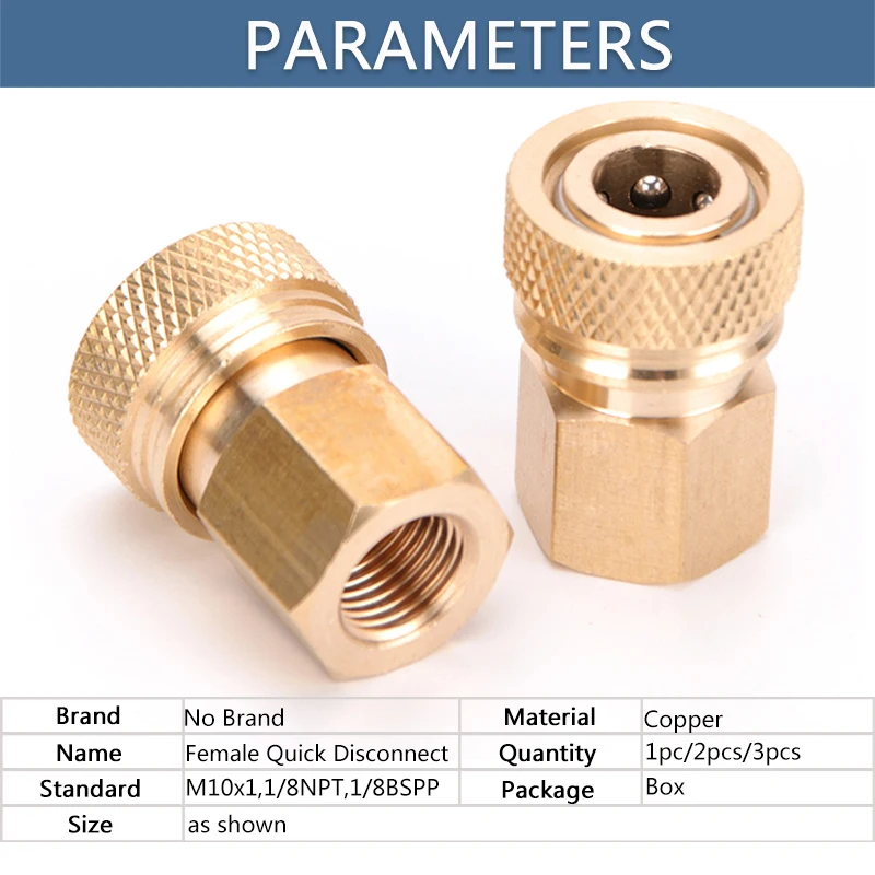 Raccords en cuivre M10x1 1/8NPT, connecteur de coupleur de remplissage d'air de 8mm, filetage bpsp femelle à dégagement rapide, déconnexion épaissie 3 pièces/ensemble