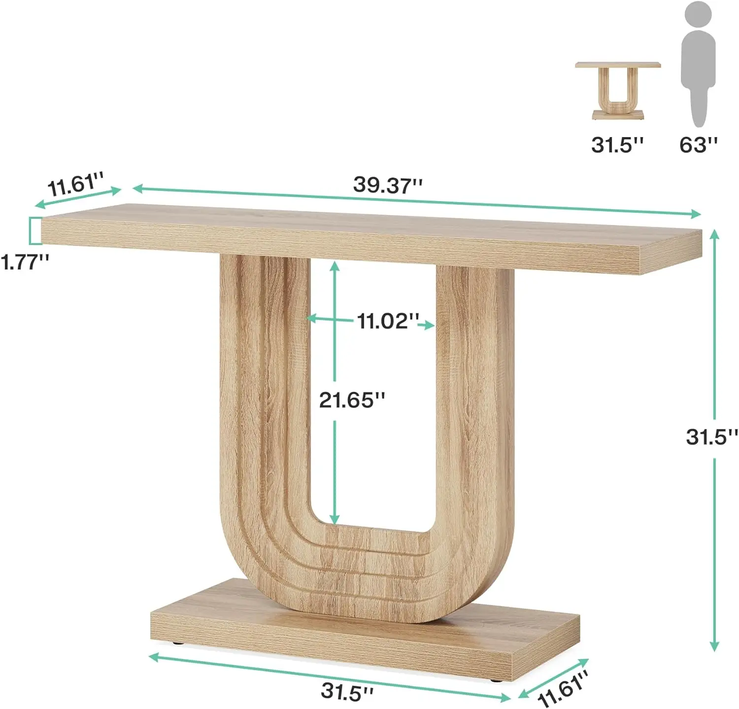 Table d'entrée de ferme avec base géométrique, table console étroite, canapé skinny en bois derrière le canapé, rangement, 39 po