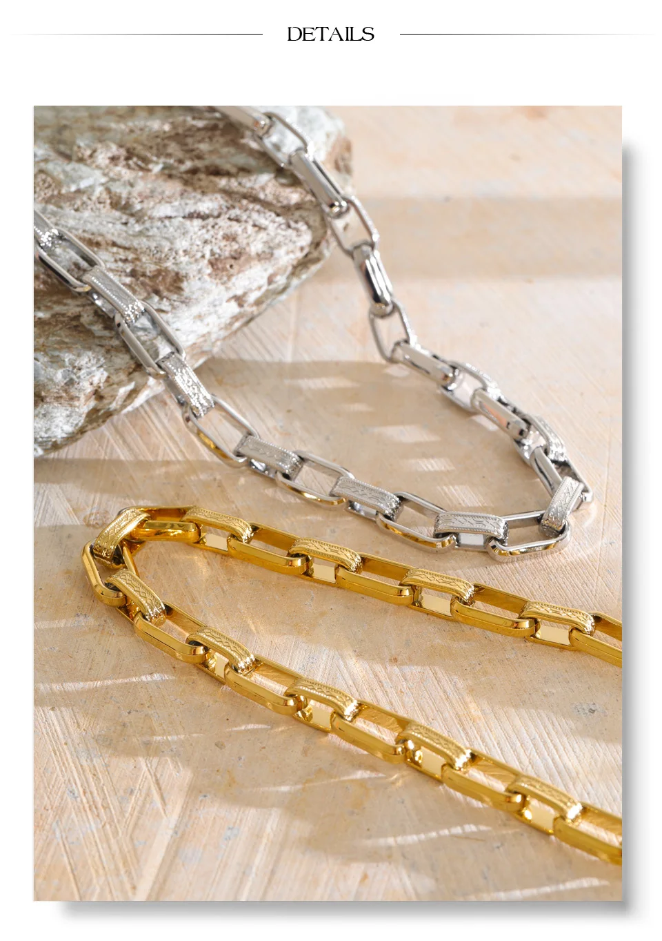 Yhpup Statement-Halskette aus Edelstahl, Schwerer Industriestil, 18K PVD-Beschichtung, Strukturierte Metallkette, Trendiger Schmuck – Detail 8