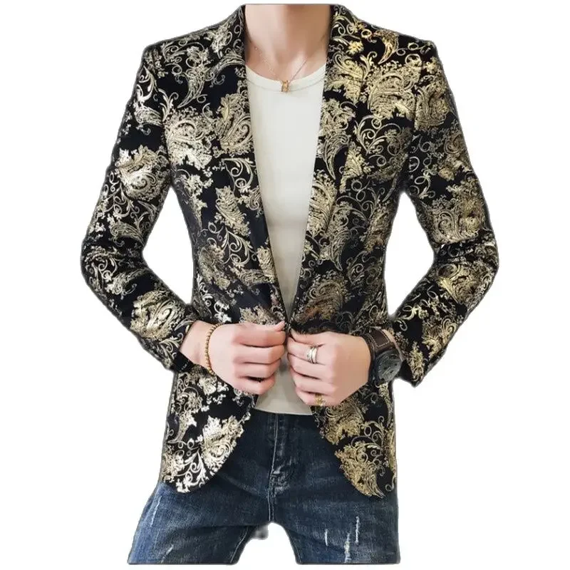 New Boutique Men's Fashion And Comfort British Casual Slim Fit Embroidered Lapel Suit Trend Printing Breathable Single West