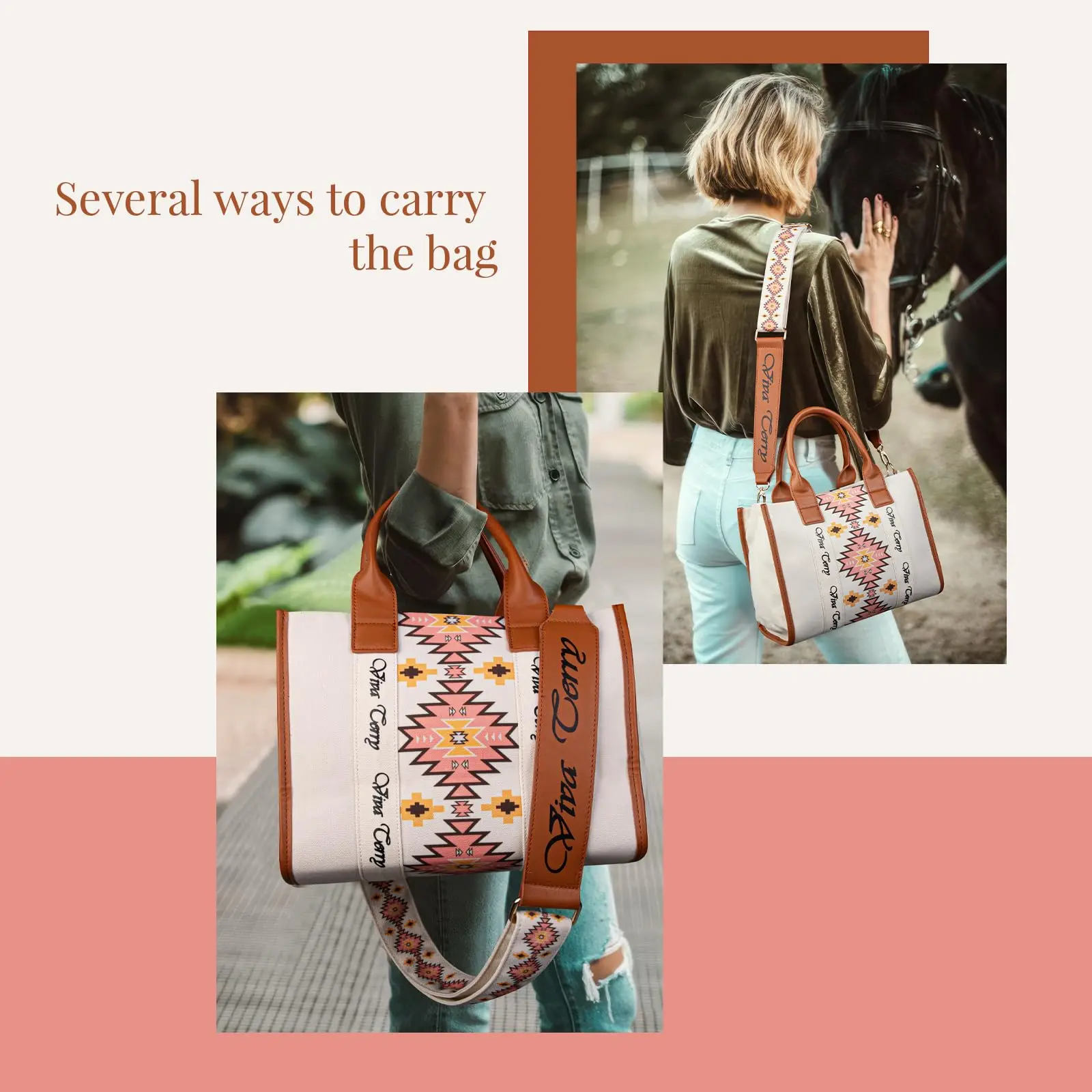 Bohemian Canvas Tote Bag for Women Top Handle Handbag Crossbody Tote Bag for Women