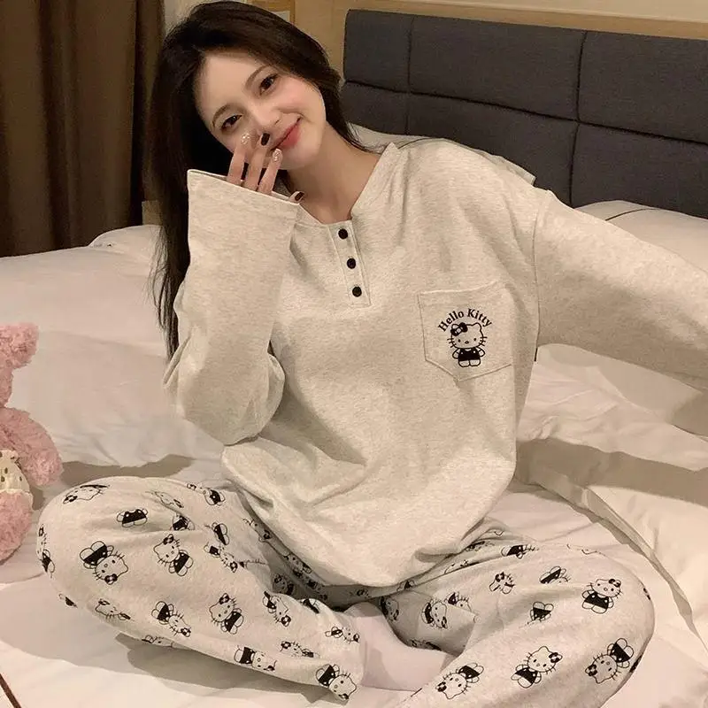

Sanrio Cartoon Hello Kitty Winter Pajamas Set Long Sleeves Cute Trousers Flannel Pajamas Set Home Wear Pajamas Set Gifttoys New