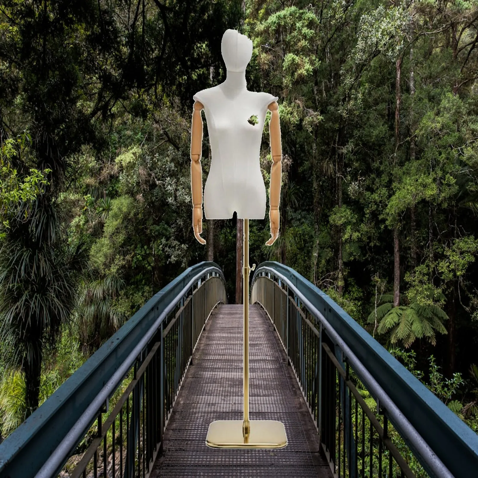 Stable Metal Base Display Mannequin for Women Dresses with Twill Fabric Cover and Adjustable Stand for Retail