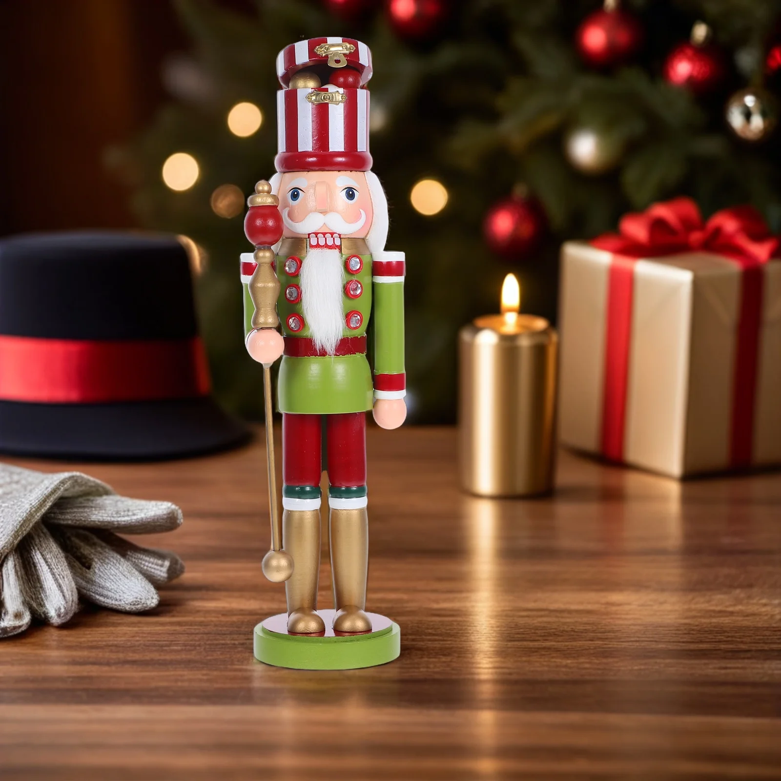 

Wooden Nutcracker Soldier Figurine Christmas Table Decoration Hand Painted Holiday Nutcracker Ornament for Festive Home Party