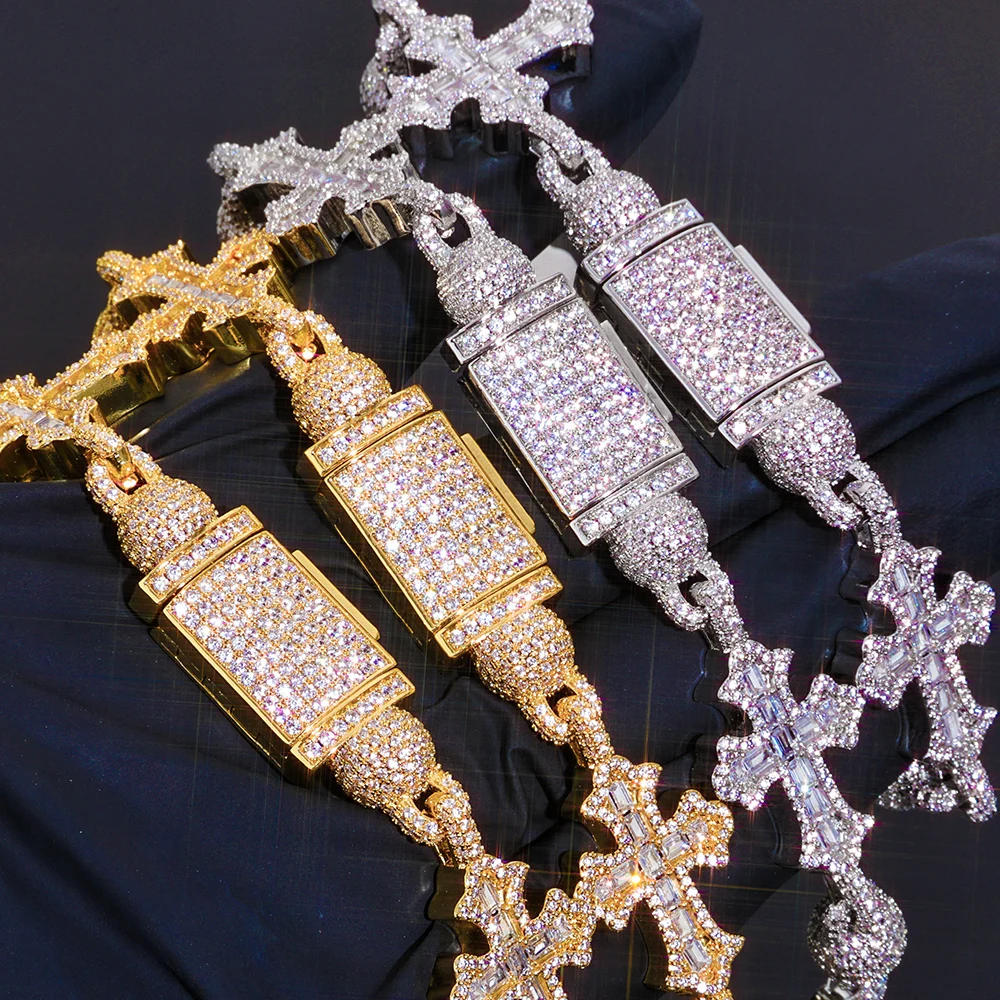 

HHIOK 18mm Iced Cuban Chain Round Bead Cross 5A Cubic Zirconia Customized Hip Hop Style Men's and Women's Jewelry Necklace