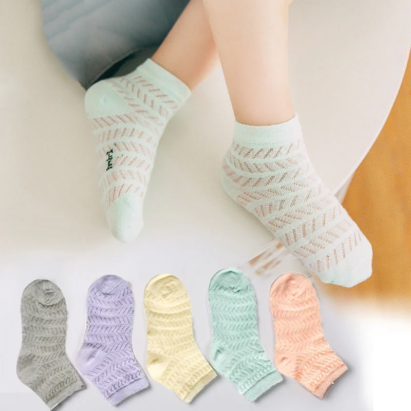 5 pairs of cartoon mesh boat socks, thin midsole socks, spring and summer baby socks, baby and children's socks