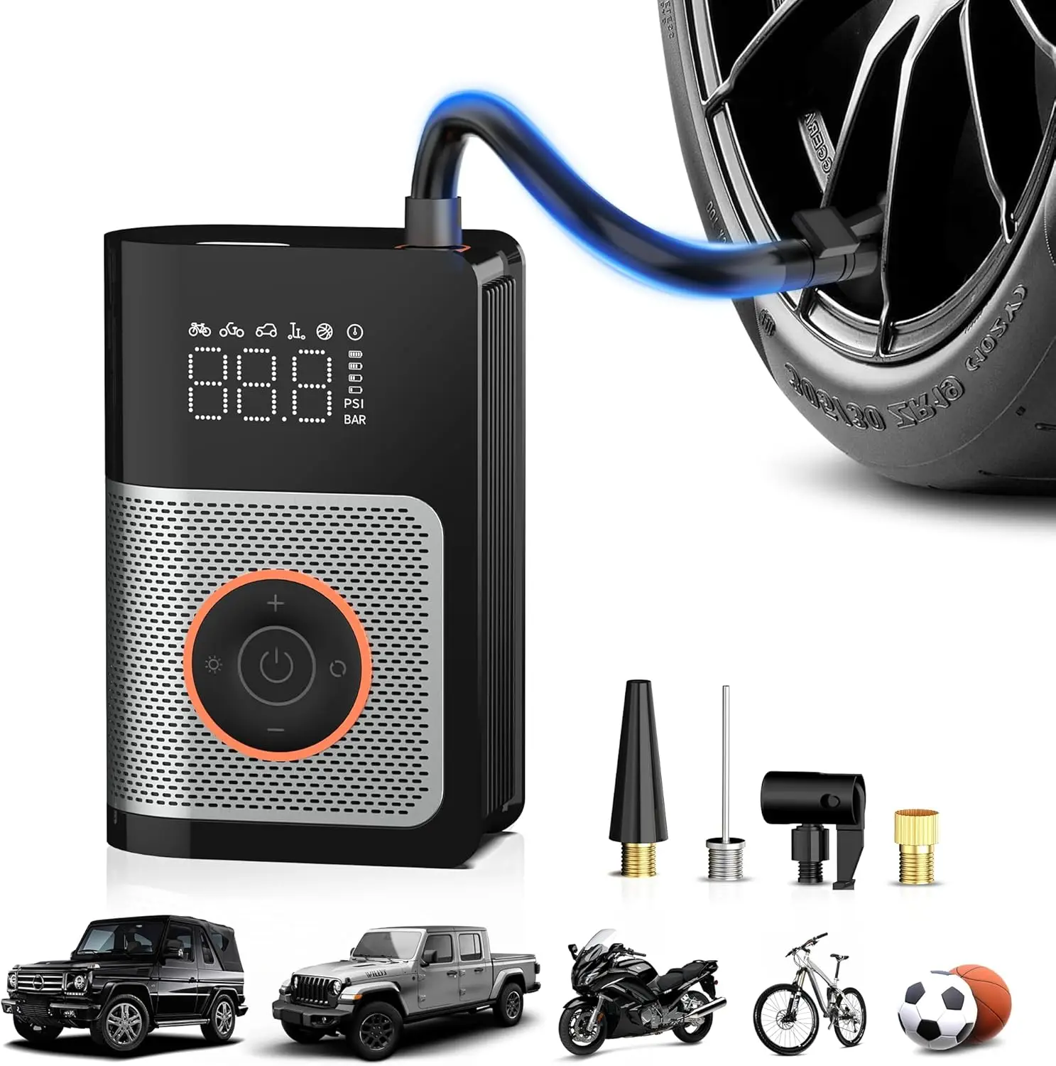 Tire Inflator Portable Air Compressor 160PSI Portable Car Air Pump with Tire Pressure Gauge for Motor Vehicle Motorcycle Bike