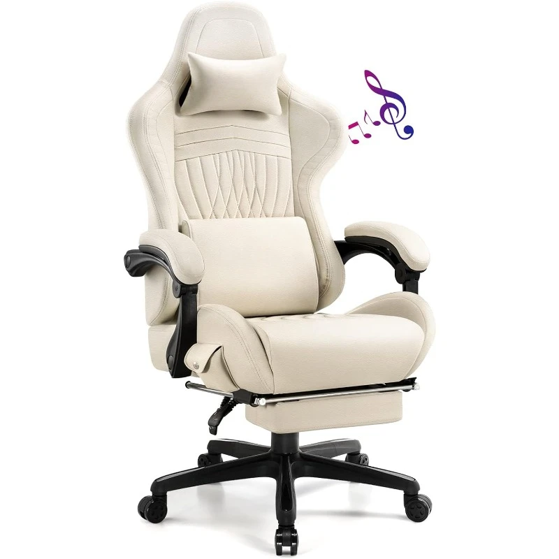 GTPLAYER Chair Computer Gaming Chair (Leather, Ivory)