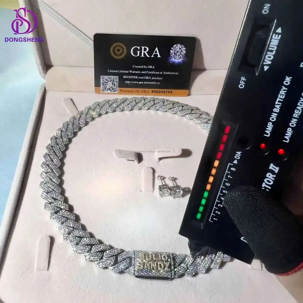 

Custom Jewelry Miami Necklace 14mm 925 Sterling Silver Vvs Moissanite Iced Out Diamond Hip Hop Cuban Link Chain