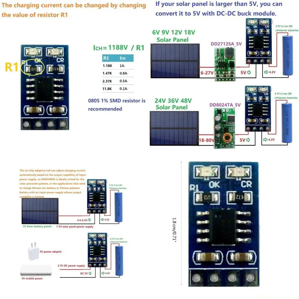 

M5TD MPPT Солнечный контроллер 3,7 В 4,2 В 18650 Литиевая батарея Зарядка 1А Модуль зарядного устройства