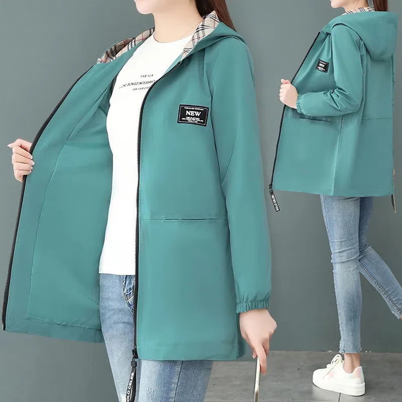 

Windbreaker Spring Autumn New Coat Women Hooded Windbreakers Jackets Loose Mid-Long Fashion Trench Coat Female Outerwear