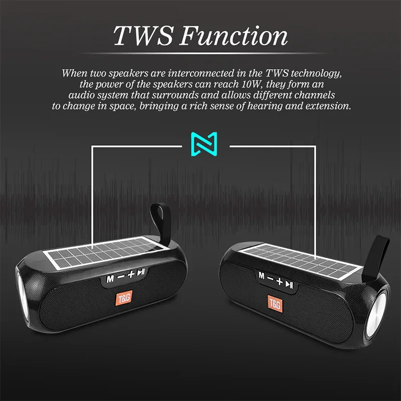 TG182 Solar with flashlight speaker Outdoor Bluetooth speaker 10W USB portable wireless support TF card FM radio assisted input