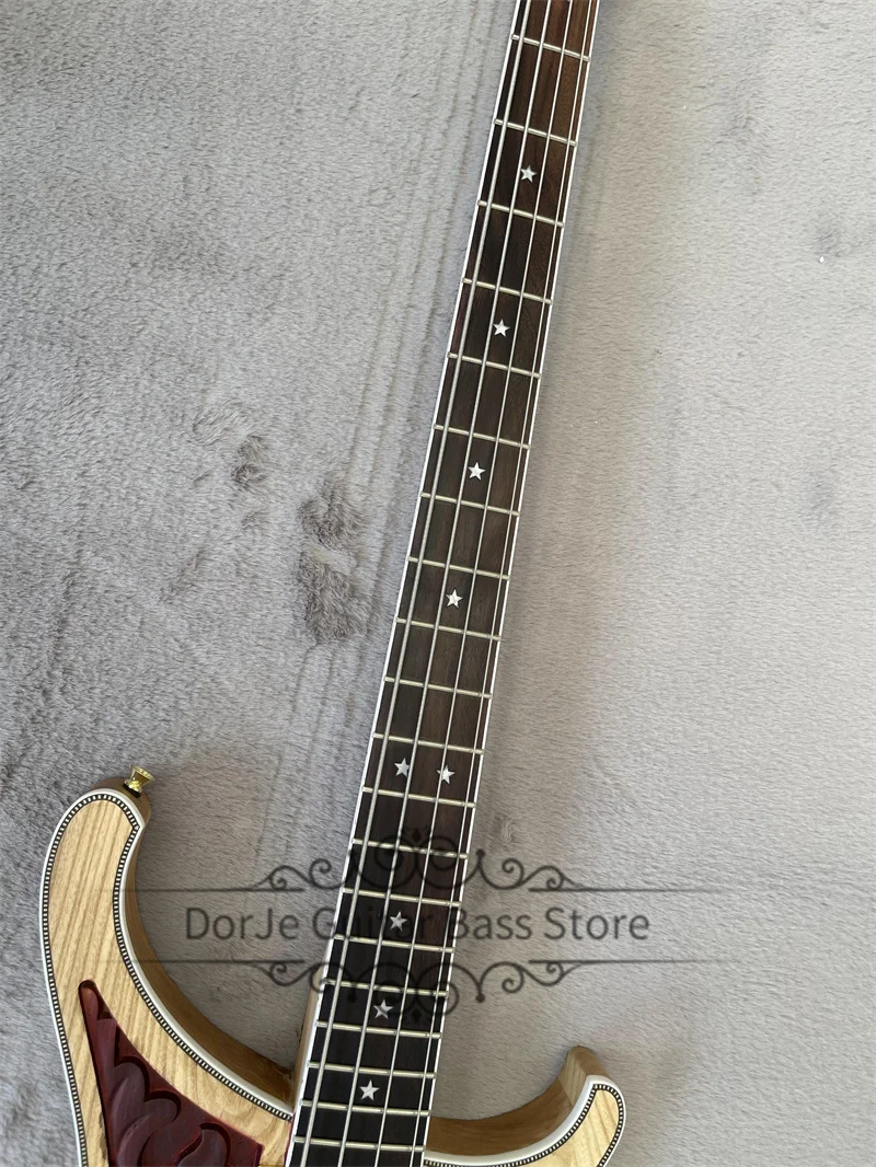 Matte Brown Bass 4003 Bass Guitar Maple Neck Through ASH Wood Body White Binding  Fixed Bridge Gold Pickups