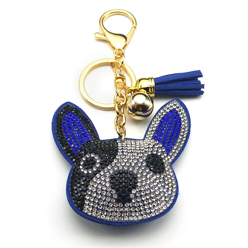 Dog Bull Terrier Keyring Holder Crystal Alloy Gold Color Pet Lover Bag Car Charm Key Chain Animal Jewelry llavero ZZZ292