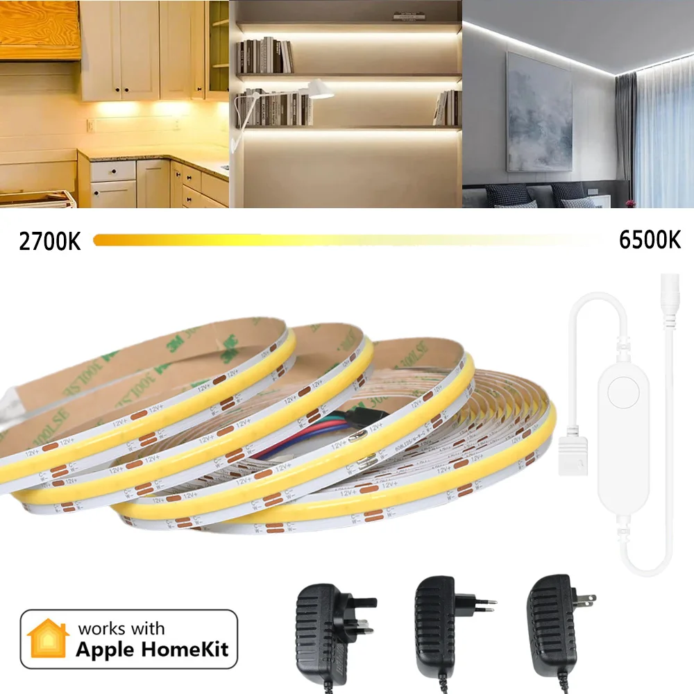 

Homekit WiFi COB CCT Светодиодная лента 12 В 2 м 3 м 5 м 10 м с регулируемой яркостью Витрина для комнаты Кухонный шкаф Гардероб Свет Декор 2700K-6500K Siri