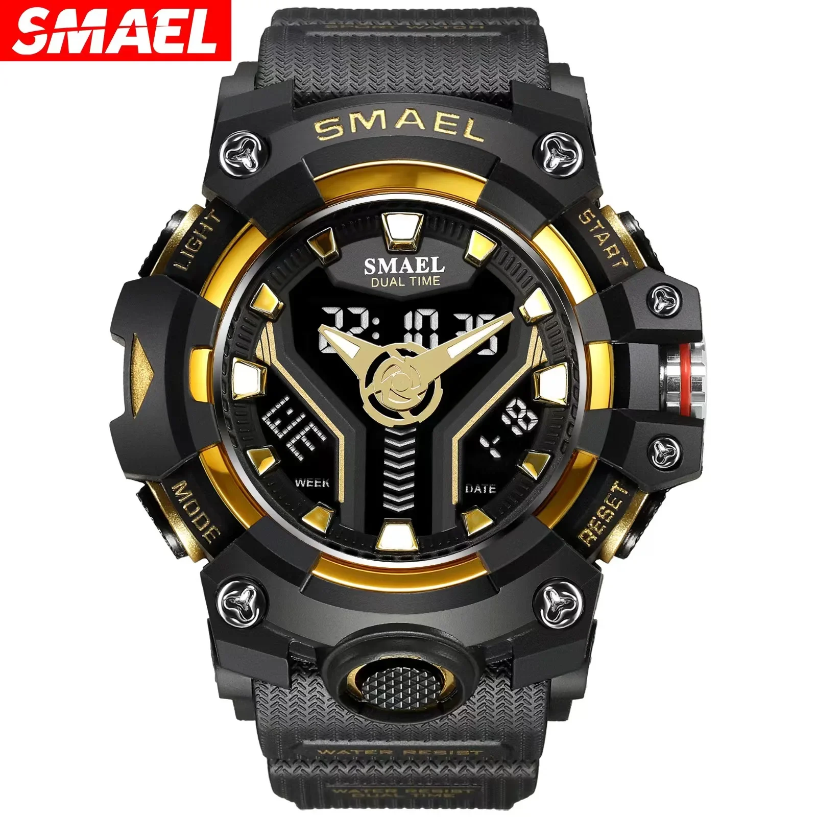 

SMAEL Men Shock Resistant Led Light Watch Military quality Mens Sports Watche Sport Watch for Man Dual Time Watch 8075