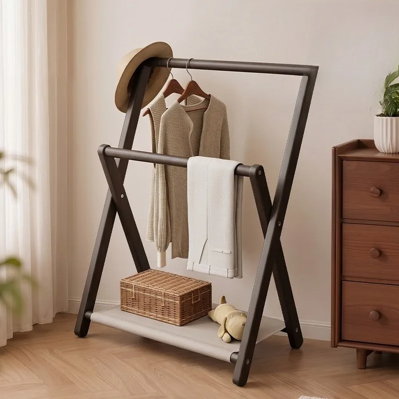 

Solid Wood Clothes Racks Foldable Portability Floor Coat Rack Modern Minimalist Clothes Hanger Rack Luxury Rooms Furniture