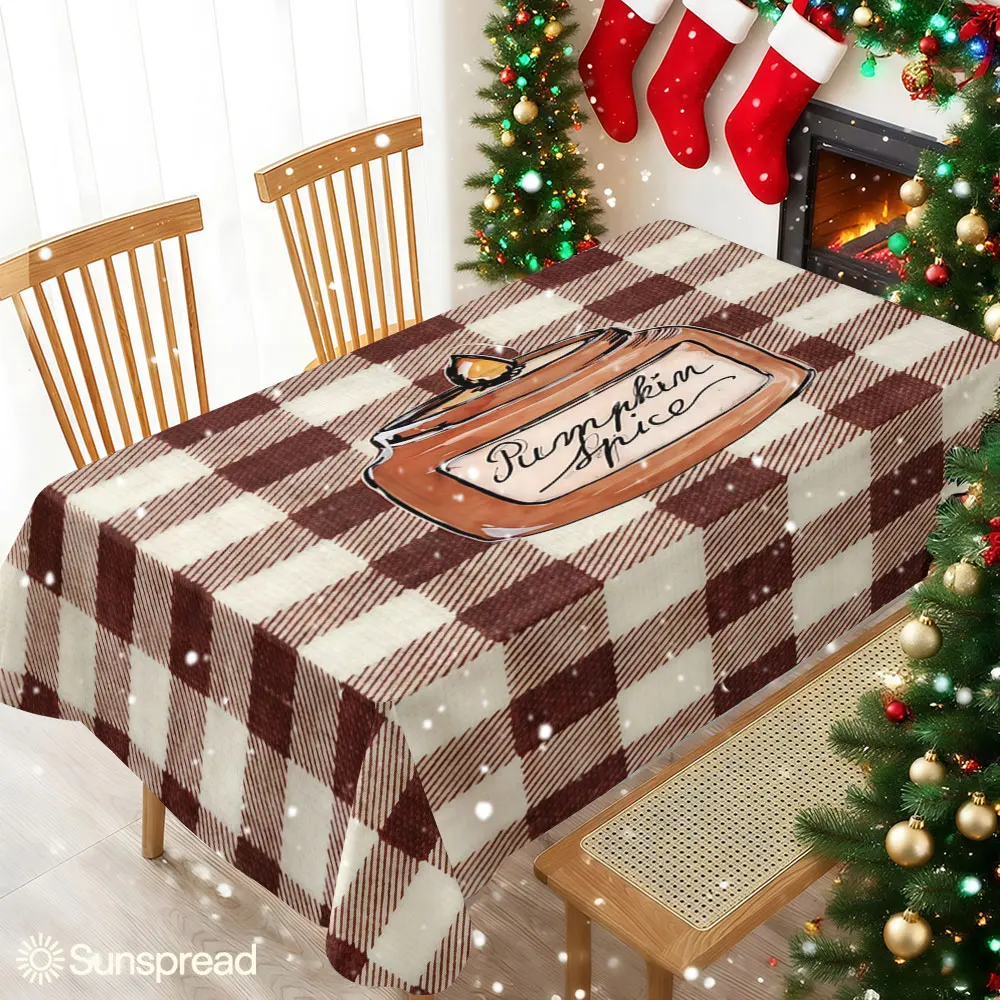 Vintage Plaid Pumpkin Spice Candle Table Cloth Waterproof Spill Proof Table Cloth, Wipe Clean Table Cloth for Dining Camping